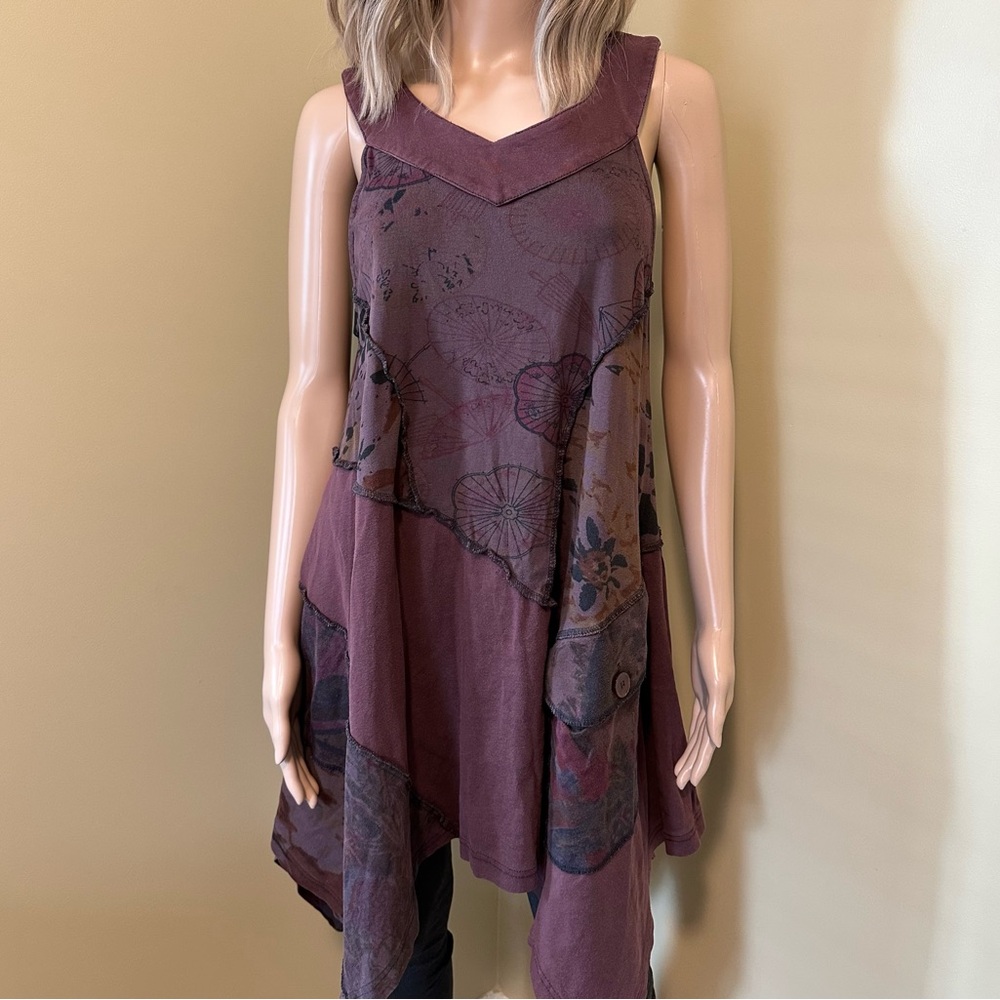 Parsley Sage Boho Plum Sleeveless Patchwork Tunic Top